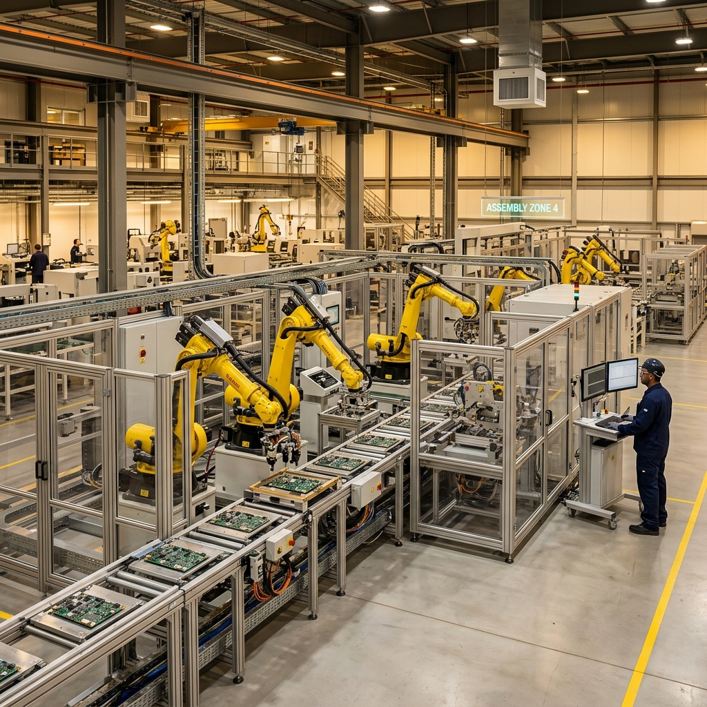 High-resolution panoramic shot of modern industrial manufacturing plant